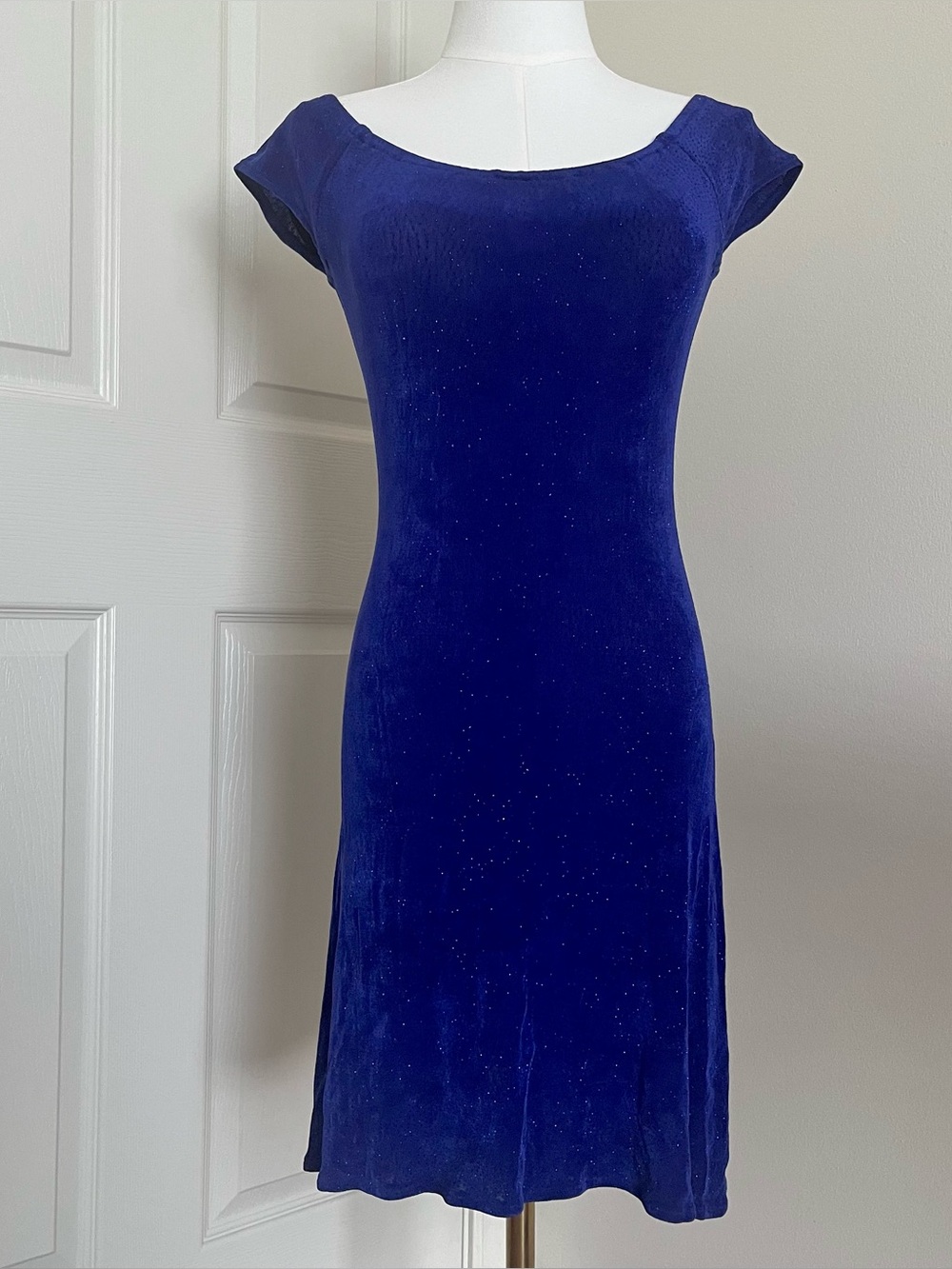 Vintage '80s Gunne Sax Shimmery Blue Cap-Sleeve Midi Dress Womens Size S